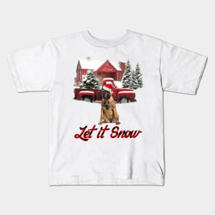 Malinois Let It Snow Tree Farm Red Truck Christmas Kids T-Shirt